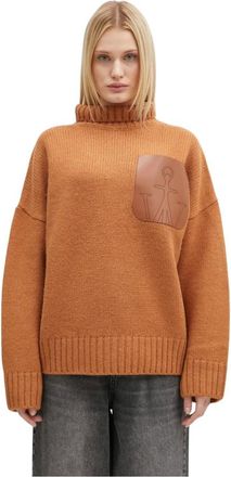 J.W.Anderson Truien & Vesten, Dames, Oranje, S, Wol, Leren Patch Pocket Trui