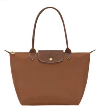 Longchamp Le Pliage Green Bolso de hombro L - Dames - Shoppers - Bruin - ONE Size - Leer - Tassen