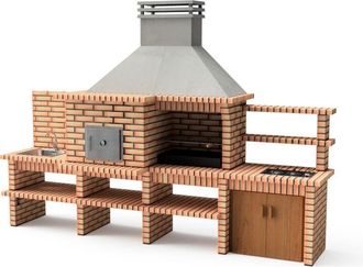 Movelar Movelar - Barbacoa De Obra Prefabricada De Le&ntilde;a Y Carb&oacute;n Modelo Luxor Royal Gourmet (gris, Naranja - 382 X 94 X 268 Cm) Ref: 3512/2 - Cocina De Exteri