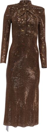 Self Portrait Rhinestone-Embellished Midi Dress in Brown Polyester