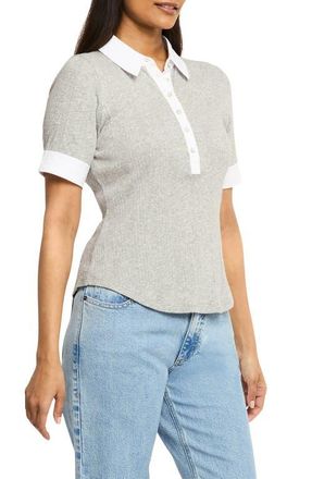 Cinq &agrave; Sept Jaden Rib Polo Top in Heather Grey/White at Nordstrom, Size X-Small