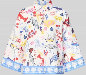 Christian Berg Bluse aus Leinen mit 3/4-Arm und &uuml;berschnittenen Schultern in Weiss, Gr&ouml;&szlig;e 34