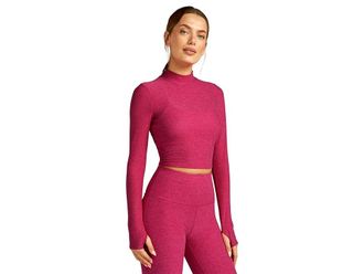 Beyond Yoga Featherweight Moving On Cropped Pullover Womens Clothing Cranberry Heather : MD, Elastane/Polyester