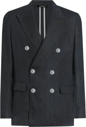 Dolce & Gabbana Sicilia Light Double-Breasted Jas - Heren - Business blazers - Grijs - 2XL - Linnen - Kostuums