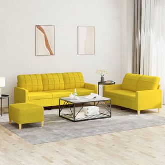 vidaXL Vidaxl - Juego De Sof&aacute;s Con Cojines 3 Piezas Tela Amarillo Claro