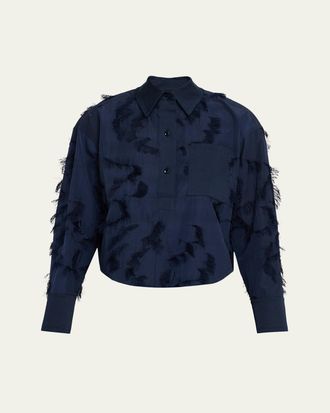 Jason Wu Long Sleeve Fringe Fil Coupe Collared Shirt