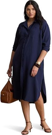 Lauren Ralph Lauren Double-Faced Georgette Shirtdress Womens Dress Refined Navy : 14, Polyester