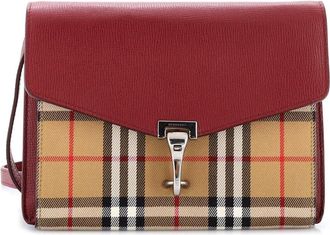 Burberry Burgundy Leather & Vintage Check Canvas Small Macken Crossbody Small (Authentic Pre-Loved)