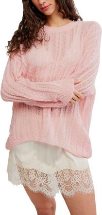 Free People Sheer Luck Cable Knit Sweater in Peach Skin at Nordstrom, Size X-Small