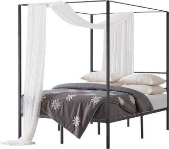 OEM Marco De Cama Con Dosel De Tama&ntilde;o Full, Dise&ntilde;o De Cuatro Postes De Metal 196,5x137x183 Cm Soporte De L&aacute;minas De Acero Resistente Espacio De Almacenami