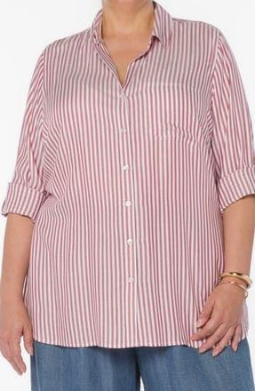 Velvet Heart Elisa Tab Sleeve Button-Up Shirt in Rose Violet Stripe at Nordstrom Rack, Size 3X