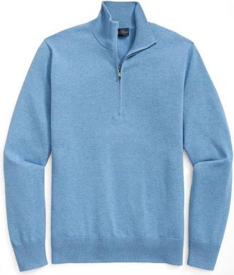 Brooks Brothers Half Zip Supima Cotton Sweater in Blue Heather at Nordstrom, Size Xx-Large