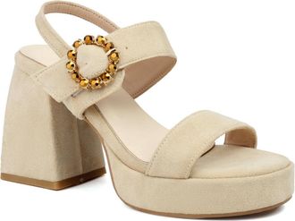 Generic Womens Faux Suede Wedding Dress Shoes Open Toe Slingback Bridal Sandals Chunky Block Heel Party Prom Pumps with Buckle,Beige,4.5 UK