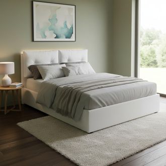 Talamo Italia Dmora - Cama Matrimonial Dkasiu, Cama Contenedor Con Tapizado En Ecopiel, 100% Made In Italy, Apertura Frontal, Con Colch&oacute;n Cm 160x200 Incluido, Blanc