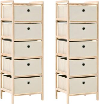 vidaXL Vidaxl - Estantes Con 5 Cestas De Tela 2 Unidades Madera De Cedro Beige