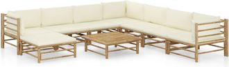 vidaXL Set De Muebles De Jard&iacute;n 9 Piezas Bamb&uacute; Y Cojines Blanco Crema Vidaxl