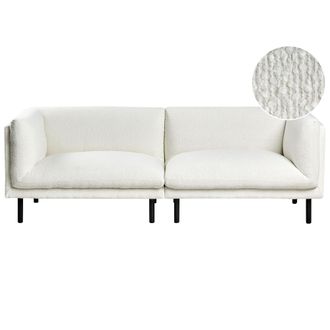 Beliani Sof&aacute; 3 Plazas Tapizado Boucl&eacute; Patas De Hierro Muebles Sala De Estar Blanco Crema Vorgod