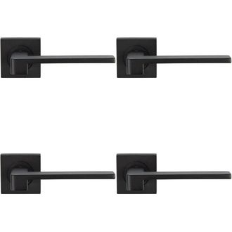 Loops 4x PAIR Flat Squared Bar Handle on Square Rose Concealed Fix Matt Black