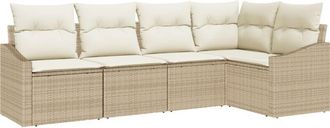 vidaXL Conjunto De Sof&aacute; De Jard&iacute;n 5 Pcs Beige Polirat&aacute;n Vidaxl