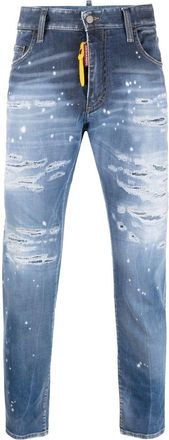Dsquared2 distressed-effect slim-cut jeans - men - Cotton/Polyester/Spandex/Elastane/Calf Leather/Polyester/Cotton - 54 - Blue