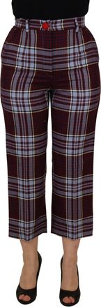 Dolce & Gabbana Womens Plaid Wool Trousers Burgundy Cotton Elastane