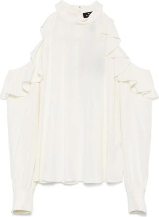 Etro Witte zijden blouse met opstaande kraag - Dames - Blouses - Wit - M - Overhemden