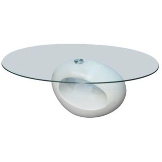 Berkfield Home Coffee Table with Oval Glass Top High Gloss White