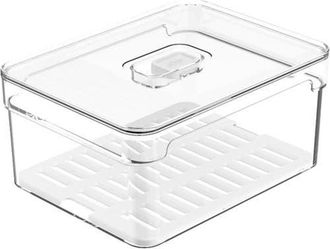 Ou Clear Stackable Fridge Organizer Bin with Drain Tray and Vented Lid, 2.3 Quart Capacity in Clear With White Drainer at Nordstrom