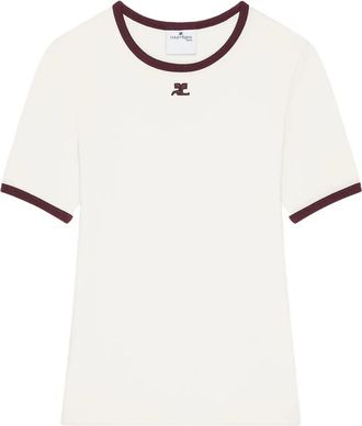 Courrèges T-Shirt In Cotone Con Bordo A Contrasto-Donna