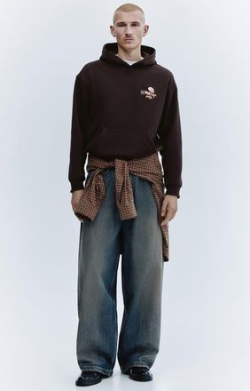 H&M Relaxed Fit Printed Hoodie in Dark Brown/verdant Blooms at Nordstrom, Size Xx-Large
