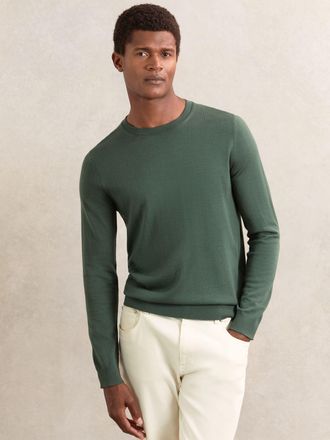 Reiss Wessex Kale Green Merino Wool Crew Neck Jumper, M