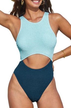Cupshe Cutout Colorblock One-Piece Swimsuit in Blue at Nordstrom Rack, Size X-Large