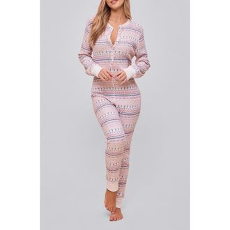 Papinelle Sleepwear Fair Isle Waffle Knit Pajama Jumpsuit in Winter Rose at Nordstrom Rack, Size Xx-Large