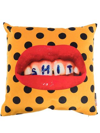 Seletti polka dot lip print cushion (50x50cm) - women - Polyester - One Size - Yellow