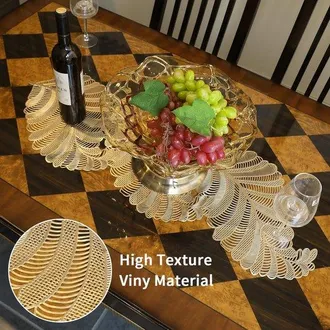 OEM Camino De Mesa Dorado De Lujo Con Forma De Hoja - Resistente Al Calor Y Al Agua