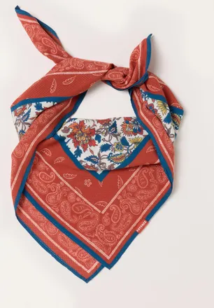Fat Face FatFace Rust Red Paisley Floral Square Scarf