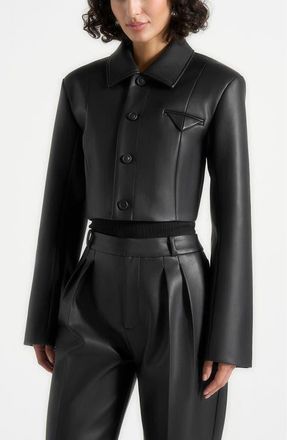 Mani&egrave;re De Voir Ania Wide Shoulder Leather Jacket in Black at Nordstrom, Size 12