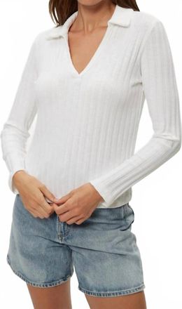 Michael Stars Liyah Long Sleeve Collared Top In White