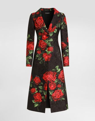 Dolce & Gabbana Rose-print Brocade Coat - Woman Coats And Jackets Multicolor 38