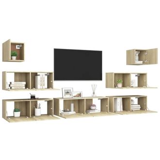 Berkfield Home Modern 7 Piece TV Cabinet Set Sonoma Oak Engineered Wood in Tan