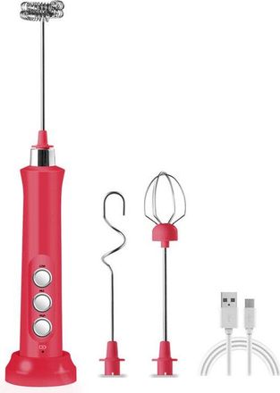 OEM Espumador Espumador El&eacute;ctrico, Espumador El&eacute;ctrico, Espumador Recargable Espumador El&eacute;ctrico 3 Velocidades, Batidor Acero Inoxidable, Rojo Rosado
