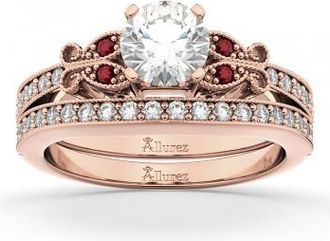 Allurez Butterfly Diamond & Ruby Bridal Set 14k Rose Gold (0.42ct)