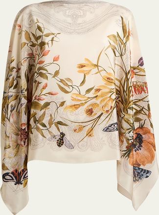 Etro Floral-Print Silk Poncho Top