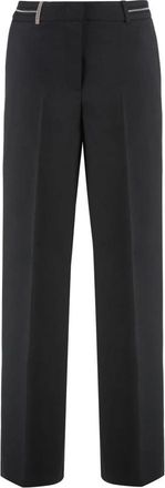 PESERICO Elegante broek met wijde pijpen en versierde tailleband - Dames - Wijde Broeken - Zwart - XS - Leer - Broeken