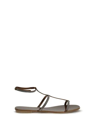 Pedro Garcia Womens Sandals With Rhinestones Nutmeg Satin Calf Leather