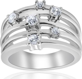 Pompeii3 3/4ct Diamond Multi Row Wide Right Hand Ring 10k White or Yellow Gold