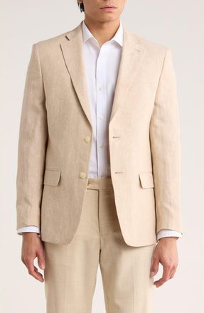 Tommy Hilfiger Two Button Notch Lapel Woven Linen Sport Coat in Tan Plain at Nordstrom Rack, Size 40 Regular