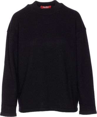 Max Mara Zwarte Kasjmier Trui Geribbelde Ronde Hals - Dames - Ronde hals truien - Zwart - XS - Kasjmier - Truien & Vesten