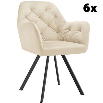 TecTake 6 Sillas de comedor 360&ordm; con reposabrazos y de terciopelo, crema