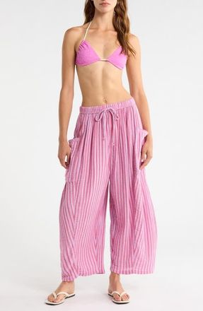 Free People Quin Stripe Cotton Drawstring Pants in Strawberry Combo at Nordstrom, Size X-Large